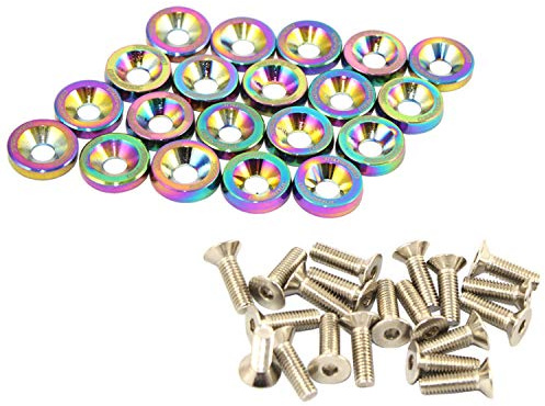 JDMSPEED 20 Pcs Neo Chrome CNC Billet Aluminum Fender Washer Engine Bay Dress Up Kit