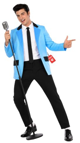 Fun Shack, Teddy Boy Fancy Dress Men, Halloween Costumes for Men | Blue Jacket with Black Collar Detail, Matching Black Trousers Included, Perfect for Halloween, Great for Fancy Dress