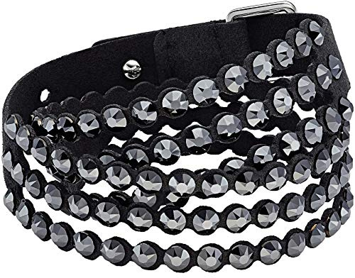 Swarovski Power Armband, Damenarmband aus Alcantara Fabric Material mit Schwarzen Kristallen, Auch Tragbar als Choker
