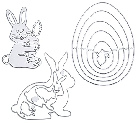 3 pezzi Fustella set di modelli da taglio coniglietti pasquali uova colorate taglio stencil goffratura stampini fustelle per Pasqua diy scrapbooking carte di carta artigianato decorazione