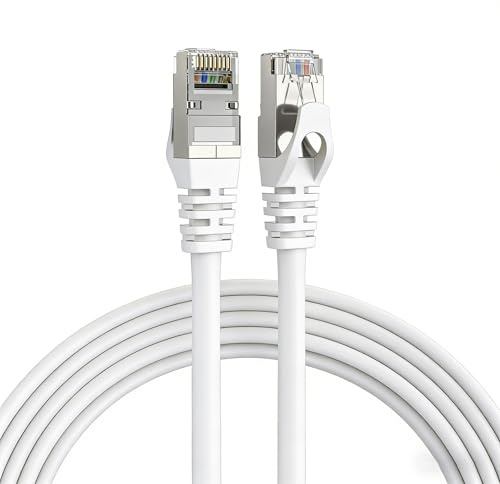 Elfcam - 40m Ethernet Kabel Cat 7 RJ45,STP 100% Kupfer, 10 Gbit/s 600 MHz, LAN Netzwerkkabel Rund Ø6,0mm, Kompatibel mit Router, PC, TV, Konsole – Weiß