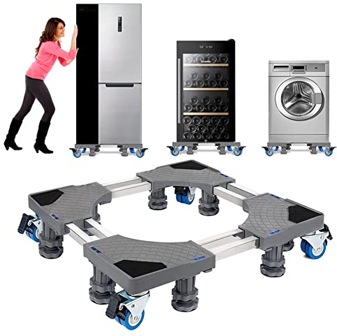 NIUXX Base de Réfrigérateur Machine à Laver Réglable 53cm-68cm Socle Linge Base de Sèche-linge Conception à Double Tube avec 4 Roues et 8 Pieds, Réduction du Bruit Antichoc Effet Sèche-Linge