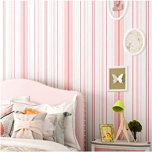 Rosa fibertapet modern minimalistisk medelhavstapet 3D-ränder tapet för vardagsrum sovrum TV bakgrundsvägg – 0,53 m x 9,5 m