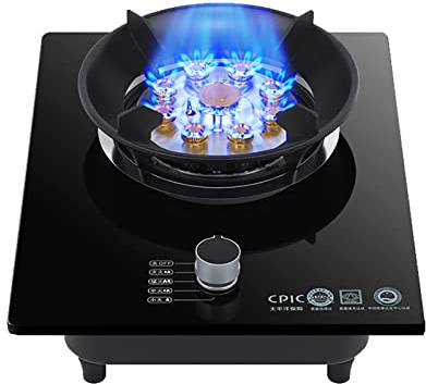 TONGRENYUYI Cuisinière À Gaz 33 Cm, 9 Brûleurs, Brûleur Wok À Anneau De Feu 7,0 KW, Dessus En Verre Trempé Noir, Protection Anti-extinction, Adapté À La Cuisine Domestique