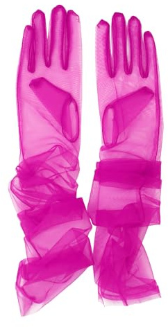 Guanti lunghi da donna in tulle da sposa in rete, da opera, da festa in costume, 68,6 cm, lunghezza al gomito, trasparenti, fucsia, taglia unica