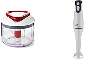 Zyliss E910015 Easy Pull Food Processor | 75cl Capacity | Plastic/Stainless Steel & Russell Hobbs 22241 Food Collection Hand Blender, 200 W - White
