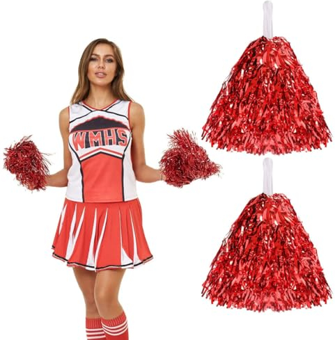 BZKSER Cheerleader Pompons - 2 pcs Metal Foil Cheerleading Pompons, Pompons Cheerleader,Cheerleader Pompons mit Griffen Cheer Poms für Ballspiele Tänze Karnevalspartys,heißes Mädchen