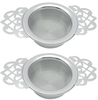Lot de 2 passoires à thé avec bol, passoire en acier inoxydable pour thé en vrac, infuseur à thé en vrac, double poignée, mini passoire avec maille fine, adaptée pour la filtration du thé en vrac, du