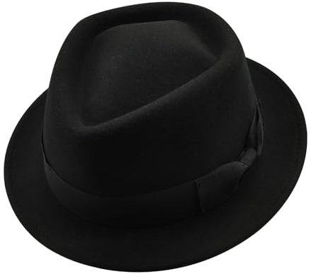 Pork Pie Herren Hut Damen Fedora Filzhut 100% Wolle Schwarz Trilby Hut