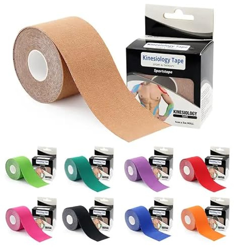 Kinesiologitejp – elastisk vattentålig tejp för stöd och muskelåterhämtning – kvalitetssport 5 m rulle – 2,5 cm eller 5 cm (blå, 5 cm x 5 m)