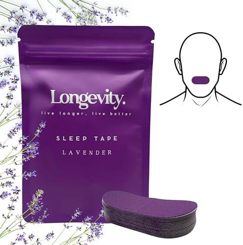 Longevity Sleep Tape, 30 Strips (Lavender Scented) | Dermatlogically Tested Mouthtape, Supports Nasal Breathing, Reduces Snoring, 95% Cotton, Rayon-Free Mouth Tape for Sleeping