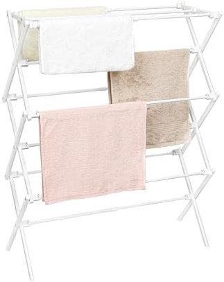 LOFTEY 3 Tier Extendable Clothes Airer, Cloth Drying Rack, Folding Clothes Horse Indoor and Outdoor, Space-Saving Maiden, 74 x 30 x 95 cm, White