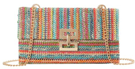 Ynport Crefreak Sac Bandoulière en Paille Pour Femmes Sac à Main d'été Sac tissé en Osier en Rotin Enveloppe Sac de Fête,Coloré