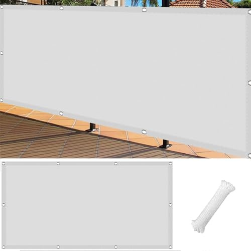 Pantalla para Balcón Impermeable 70 x 160 cm Protección de Privacidad Opaca Revestimiento para Balcón con Ojales Cuerda para Barandillas de Balcón, Terraza y Jardín, Blanco
