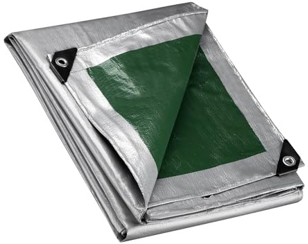 Wiltec Lona impermeable verde/gris 5 x 4 m con ojales de aluminio, 120 g/m² resistente a los rayos UV, moho y desgarro, de PE resistente con bordes reforzados, ideal para exteriores