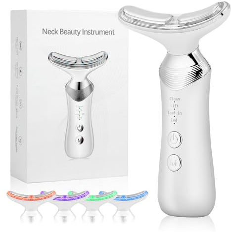 AOOWU EMS Gua Sha, Ansiktsmassageapparat Mot Rynkor, Gua Sha Elektrisk med Värme & Vibration & Anti-Aging, 5 Färger Röd Ljuslampa Ansikte 42±3°C Värmemassageapparat för Ansikte Anti-Aging