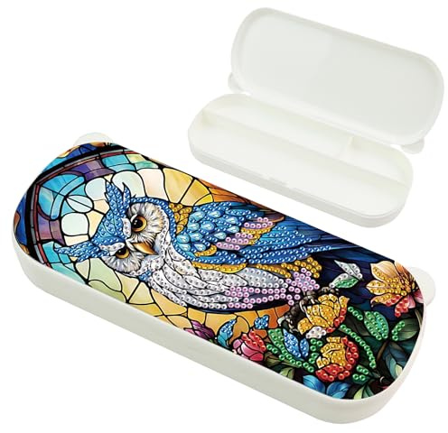 DCIDBEI Diamond Painting Scatole con Coperchio 22x8.8 cm Kit Punto Croce Scatole Painting Diamond 5D Organizzatore per Cancelleria per Organizzare Penne Matite Pennelli Articoli da Ufficio Gufo