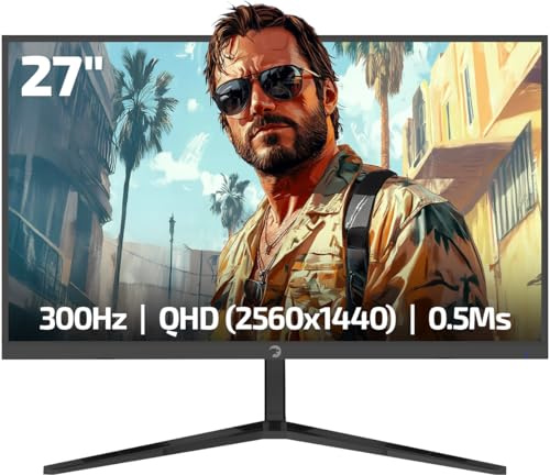 GAMEPOWER Rapid Q-Max 27 Zoll Gaming Monitor, 2K QHD (2560x1440), 300 Hz, 0,5 ms Fast IPS, HDR400, Adaptive Sync, 135% sRGB, HDMI 2.1 & DP 1.4, Pivot, Rahmenlos, Lautsprecher