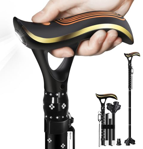 ispuoocti Folding Walking Stick Multifunctional Walking Stick with Light, Fashion Walking Sticks for Women&Men Adjustable Walking Sticks for Seniors USB Direct Charging Lightweight and Portable (Black