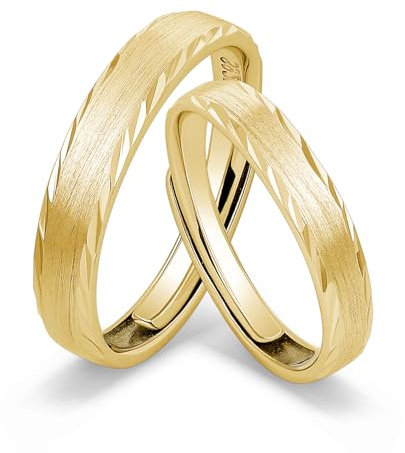 Meissa Alianzas de Plata Pareja Anillos de Boda Compromiso promesa Ajustables para Hombres y Mujeres y Unisex 3,2mm & 4mm Plata de Ley 925 Juego Nupcial Regalo (Juego de dos anillos), Oro