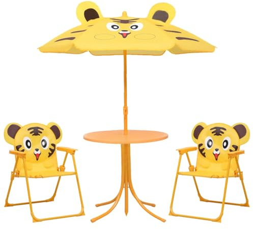 Holamys Lot de 3 chaises pliantes de jardin pour enfants - Jaune - Avec parasol - 105 cm de diamètre - Pour jardin, balcon, terrasse