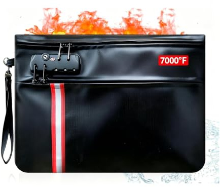 Bolsa Documentos Ignífuga e Impermeable, Tamaño A4, Versión Mejorada 2026 Carpeta de Seguridad con Cerradura TSA, Doble Cremallera, Protección 12 Capas(36x26 cm)