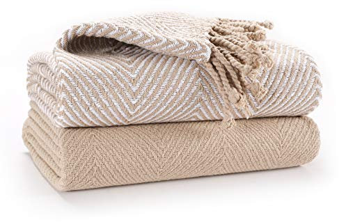EHC Luxury Throws for Sofa Cover Couch Blanket Pack of 2, Beige Throw -125x150cm