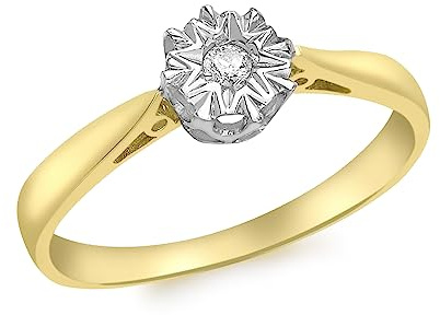 CARISSIMA Bague femme en or jaune 9 ct avec diamant solitaire – Taille N