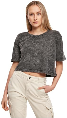 Build Your Brand Womens Ladies Acid Washed Cropped Tee T-Shirt, Darkgrey White, S