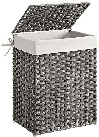 SONGMICS - Storage Basket - 90L Dirty Laundry Basket with Lid - Foldable, Removable Fabric Bag and Handles - For Blankets, Clothes, Living Room, Bedroom, Laundry Room - Grey - LCB51WG