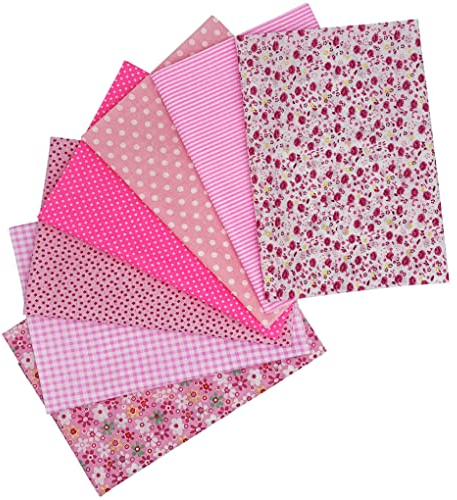 Jukway 7 Stück Baumwollstoff 50 x 50 cm Quadrate Patchwork Stoffe zum Nähen Quilten DIY Dekoration Basteln Handwerken, Reine Baumwolle Stoff Bedruckte Verschiedene Muster Stoffpakete (Pink)