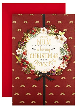 Hallmark Biglietto di Natale per mamma, tradizionale design 3D con ghirlanda natalizia