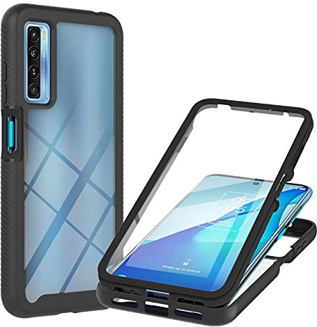 WEIOU Cover per TCL 20L / TCL 20L+ con Protezione dello Schermo, 360 Gradi Silicone TPU Bumper e Trasparente PC Pannello Rugged Custodia Protettiva Case. Nero