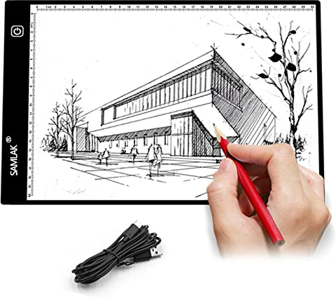 SAMLAK LED Leuchttisch A4, Led Licht Pad A4 Stufenlose Dimmbare Adjustable Brightness Eye-Protection, Leuchtplatte Zeichnen Light Pad mit USB Kabel für Diamond Painting, Malen, Skizzierung