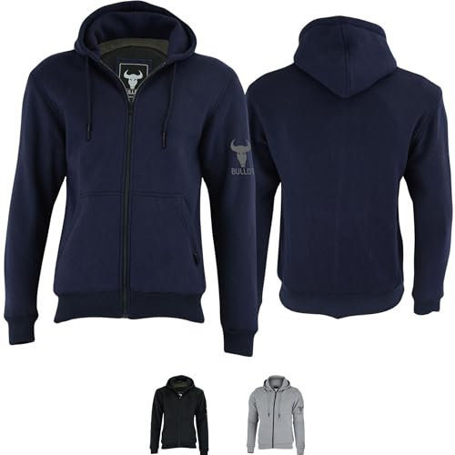 BULLDT Herren Motorrad Hoodie mit 4 CE-Protektoren 100% Aramid-Futter Schutz Kapuzenpullover - Motorradhoodie als Sommer Motorradjacke & 360° Schutzjacke - 2 Zipper-Taschen Bikerjacke Marineblau - 56