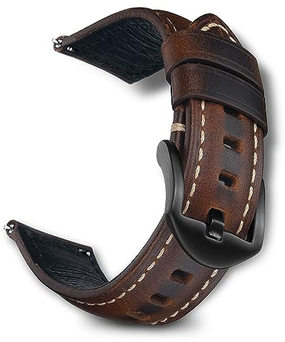 RoYiio Bracelet pour Largeur de 22mm, Bracelet de Rechange en Cuir Ciré à l'huile Compatible avec Amazfit/Xiaomi/Huawei/Samsung/Garmin Series - Marron Foncé