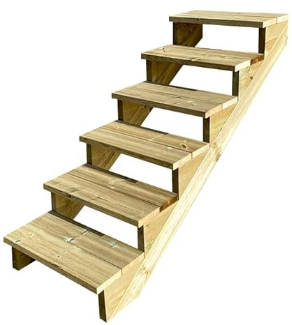 Scala esterna BERLIN, 6 gradini, Altezza 105cm, Larghezza 80cm, senza alzate, Scala in kit in Legno Autoclave- Vinuovo