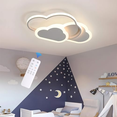 YLFXL LED Deckenleuchte Kinderzimmer Lampe Decke, 52CM Deckenlampe Kinderzimmer Dimmbar mit Fernbedienung, 42W Lampe kinderzimmer Deckenleuchte Wolken für Wohnzimmer, Schlafzimmer