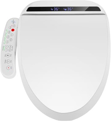 YOURLITE Siège de Toilette Japonaise, Abattant WC Intelligent, Fonction Soins intimes, Couvercle Amortie et Chauffant, Séchage à Air Chaud, Forme V, Blanc