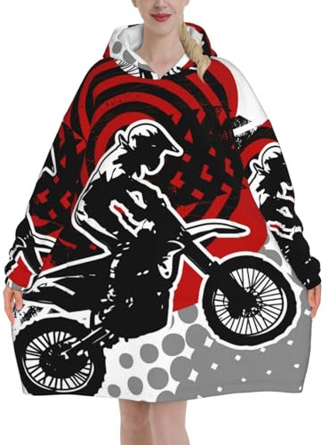 Wearable Blanket Hoodie for Women Men, Motocross Motorbike Athlete Oversized Cozy Warm Hooded Blanket Sweatshirt