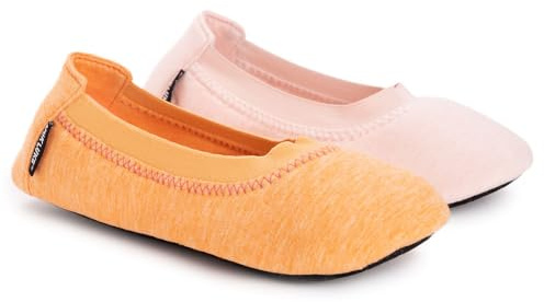 MUK LUKS Women's 2 Pack Travel Ballerina Set, Pink, M