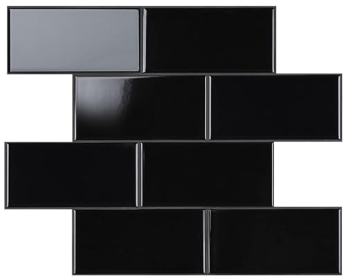 Carreaux muraux Autocollants Noir de 2,5 mm, Plus épais, pour dosseret de Cuisine, Grand carrelage Mural Autocollant pour Cuisine et Salle de Bain