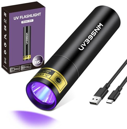 PZZOE UV Flashlight Black Lights Wood’s Lamp Powerful Mini Portable, LED 395nm USB Rechargeable Ultraviolet Blacklight Flashlights, Pet Urine Detector Light for uv Resin Curing