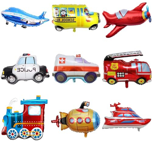 Coche Globos Decoración - 9 Piezas Fiesta Vehículos Aluminio, Tema Cars para Cumpleaños y Fiestas Temáticas