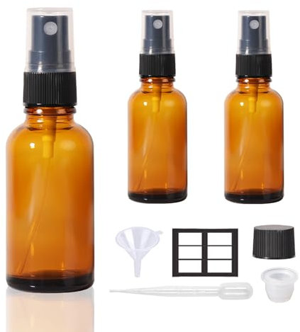 StellaCare 28 ml sprayflaskor, påfyllningsbar tom glasflaska med liten fin dimma för hår, eterisk olja, växter, rengöringslösningar (3-pack)
