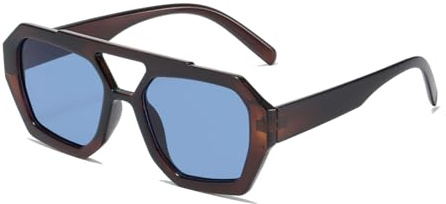 LJCZKA Gafas de Sol Doble Puentes Para Mujer y Hombre, Retro Gafas de Sol Cuadradas Piloto 70s Estilo Protección UV400