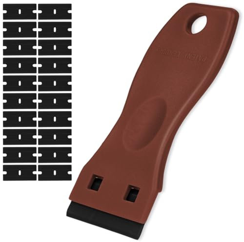 Flintronic Plastic Scraper with 20PCS Plastic Blades, Window Scrapers Ceramic Glass Scraper Tool, Plastic Razor Scraper, No Scratch Cleaning Tool for Scraping Labels, Stickers, Glass Paint, Dark Red