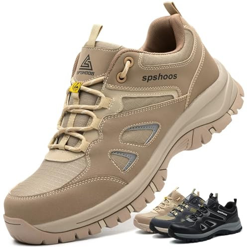 SPSHOOS Chaussures de Sécurité Hommes Femme S1P ESD Chaussure de Travail Légère Baskets Sécurité Embout Acier Protection Cuisine Kaki 41