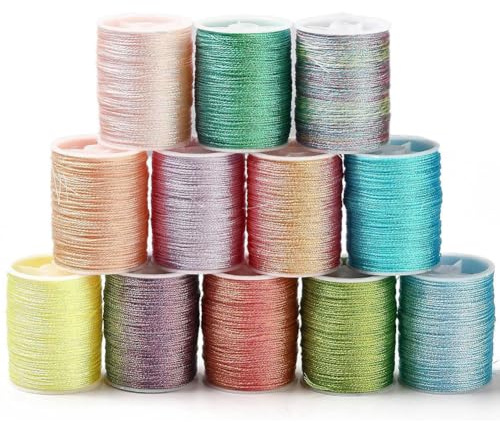 CABODYALS 12 colori 0.5mm Filo di Poliestere Set Corde Kumihimo Perline di Nylon 6 strati Cinese Annodato Macramè Campanelli Eolici Corde per La Creazione di Gioielli Cucito Cucito Fai Da Te Bracciale
