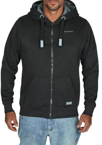 DENIMFY Sweatjacke Herren mit Kapuze Reißverschluss Regular Fit DFLeo Kapuzenjacke, Größe:XL, Farben:Black-Turbid Blue